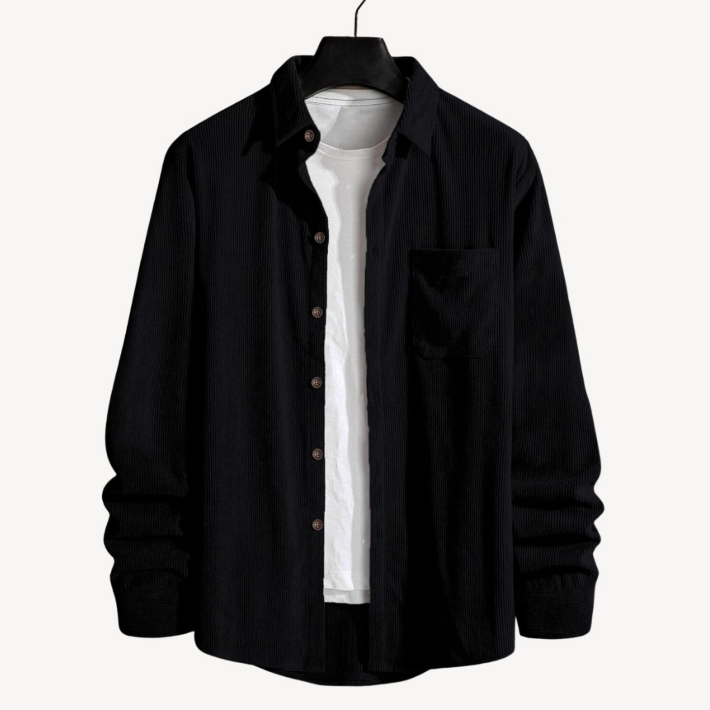 Black Cord Cotton Full Sleeve Shirt For Men