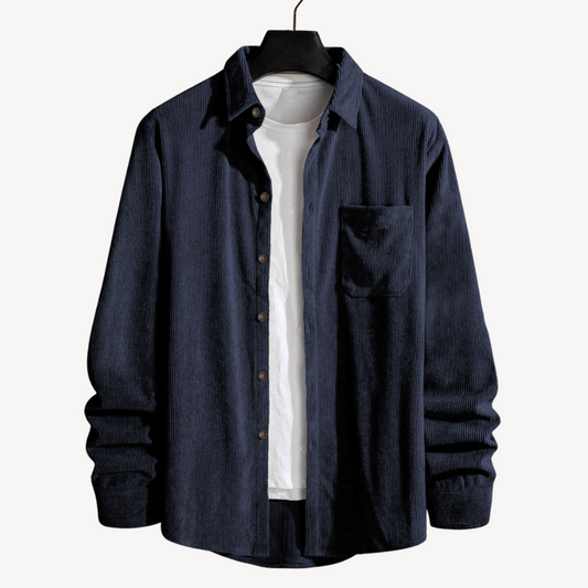 Navy Blue Color Cord Cotton Full Sleeve Shirt For Men