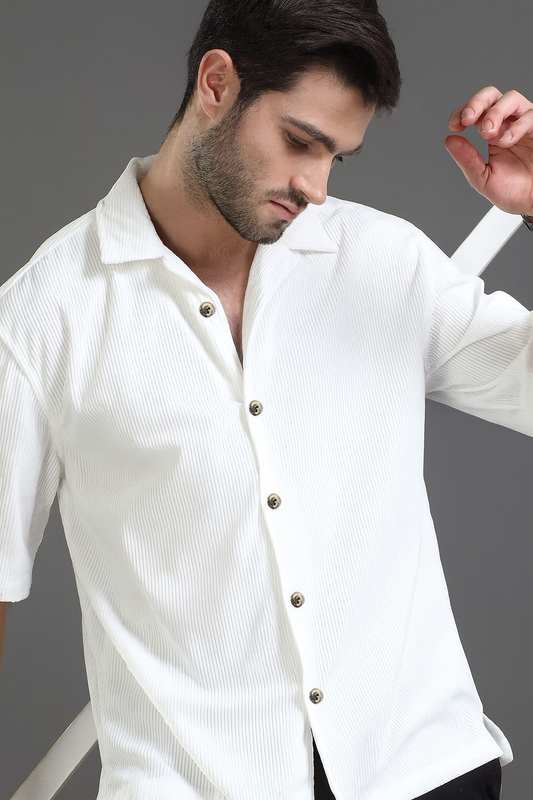 Cuban Collar Corduroy Half Sleeve Shirt |H-201